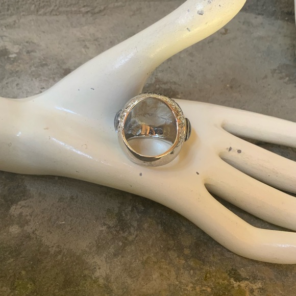 Silver Sapphire Stone Mens Ring - Picture 6 of 12